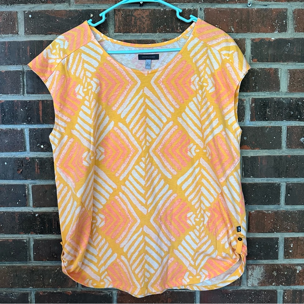 Orange, Pink & Yellow Printed Short Sleeve Ocean + Coast Top